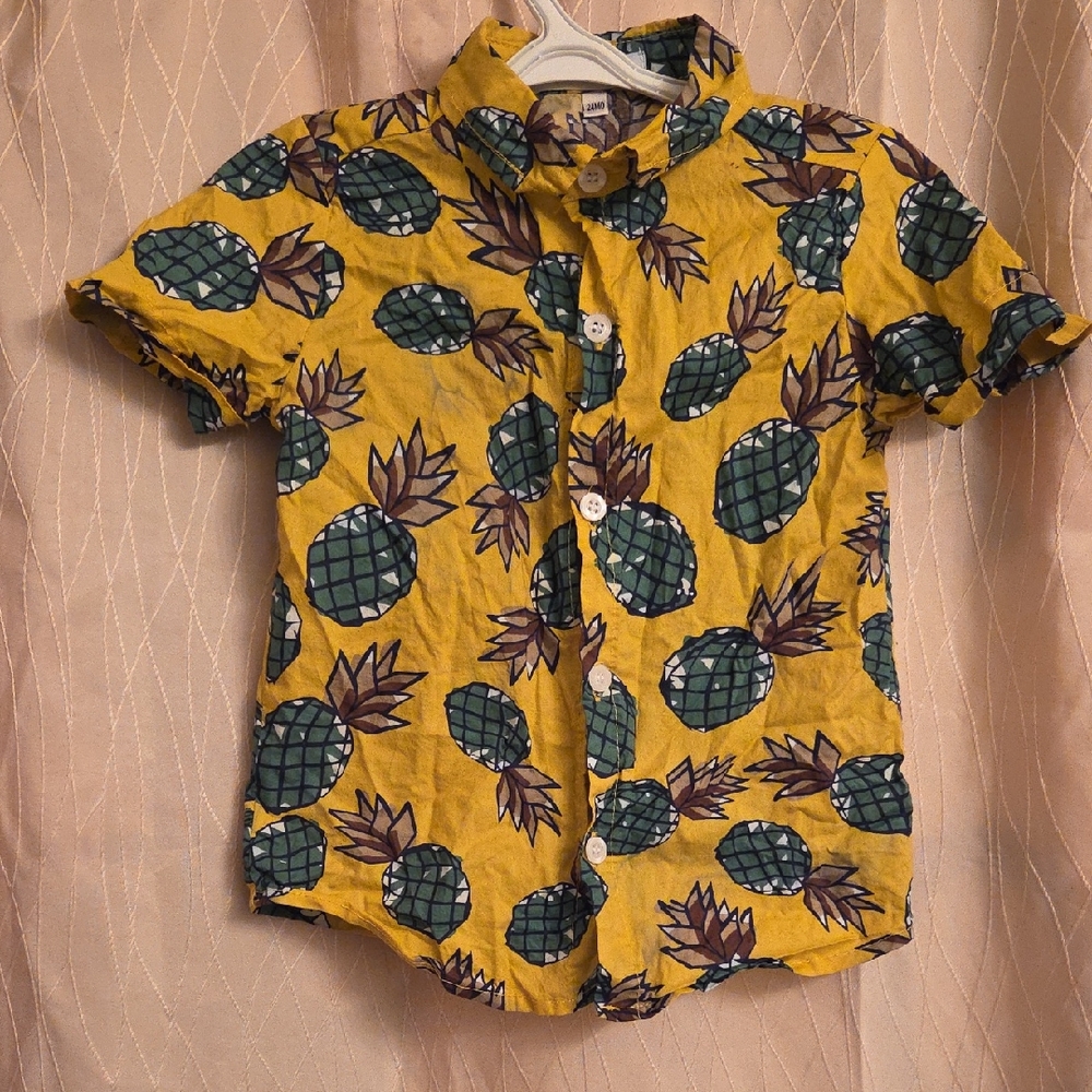 Tropical Pineapple Print Kids Shirt - Yellow and Green
